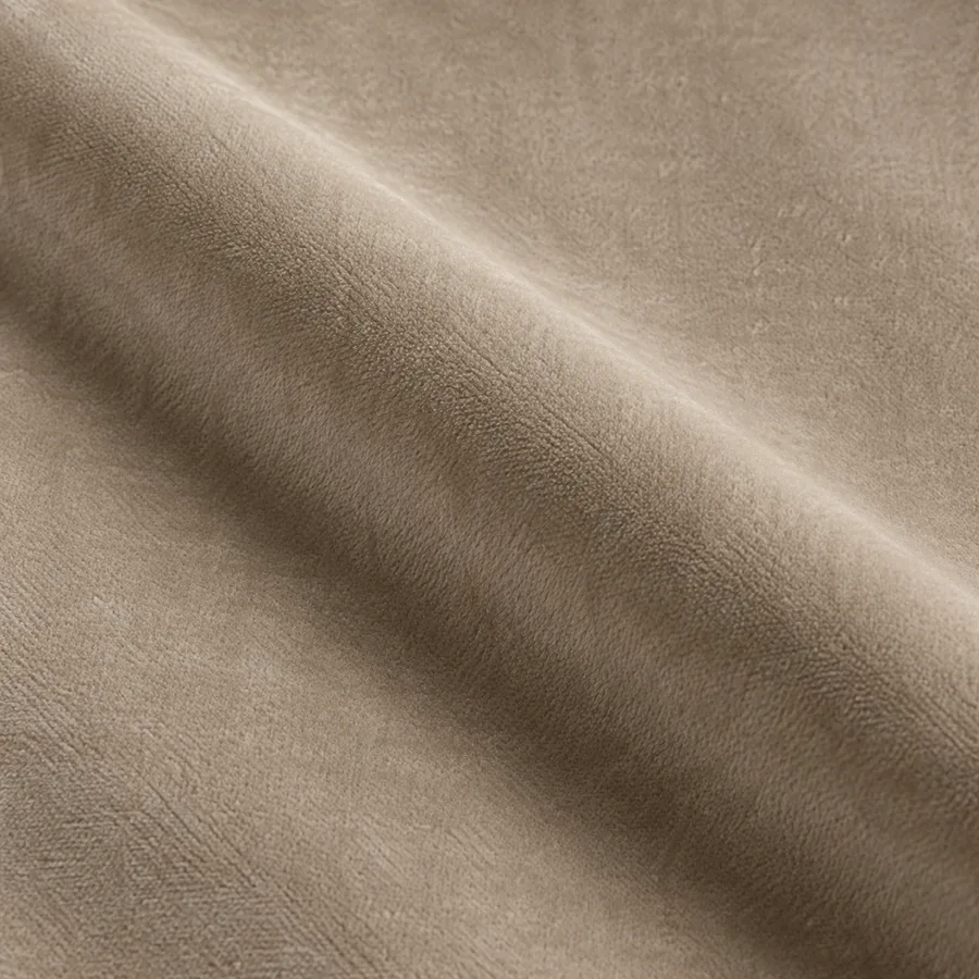 Close-up of soft oatmeal plain velvet pile