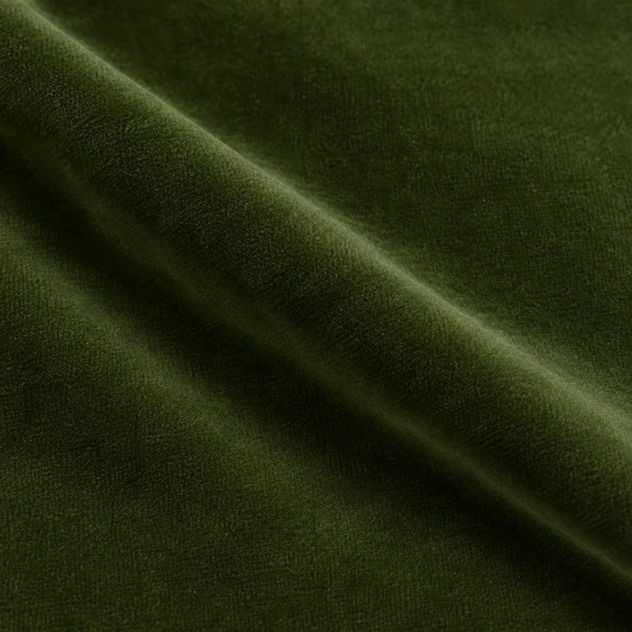 Close-up of deep moss plain velvet pile