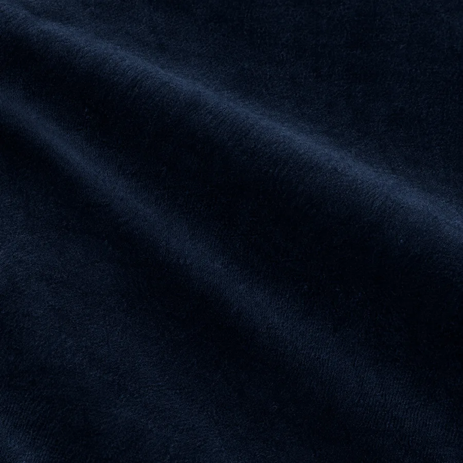 Close-up of ink blue plain velvet pile